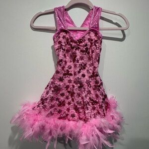Girls' Pink Sequin & Feather Trim Dance Dress